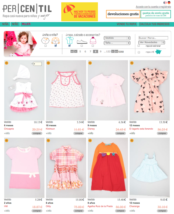tienda online de ropa de segunda mano infantil en Percentil