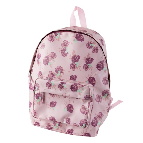 mochila escolar rosa con flores