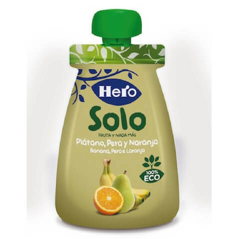 Hero Baby Solo bolsita con potito de pera naranja y plátano