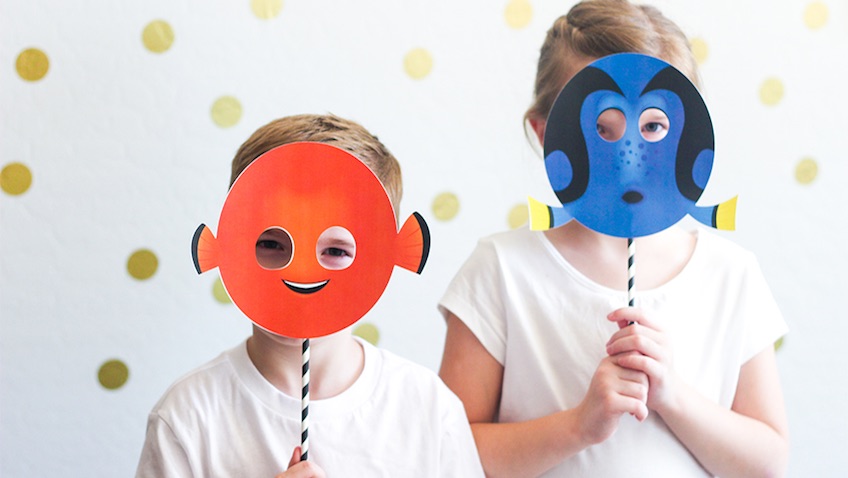 máscaras para imprimir gratis de Dory y Nemo para disfraces caseros de Buscando a Dory