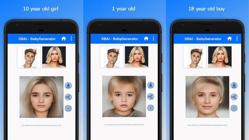 BabyGenerator Guess baby face de DBAI App para saber cómo será mi bebé usa foto Justin Bieber y  Hailey Baldwin Bieber