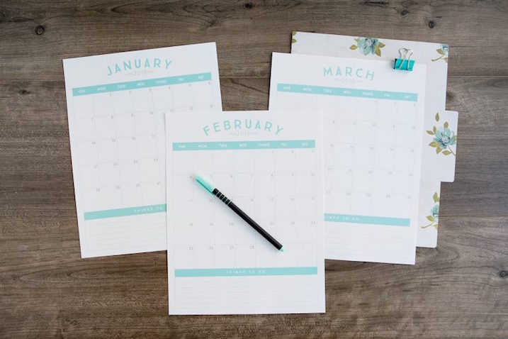 Calendario mensual para el 2018 de Simple as That para imprimir gratis