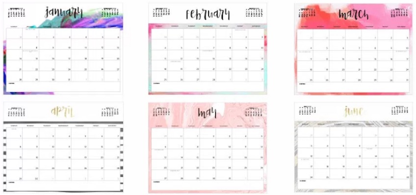 Calendario mensual del 2018 para imprimir 