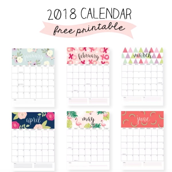 Calendario mensual para el 2018 para imprimir gratis