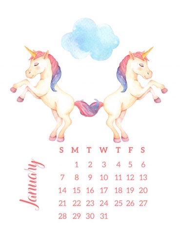 Calendario de unicornios mes a mes para imprimir gratis