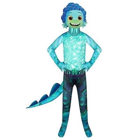 Disfraz infantil de Luca película de Pixar convertido en monstruo marino azul