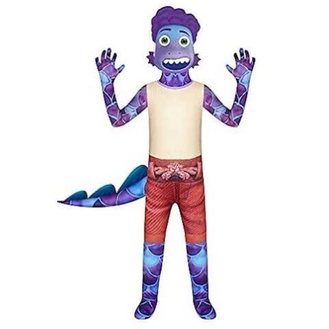 disfraz infantil Aberto convertido en monstruo marino morado de la película Luca de Pixar