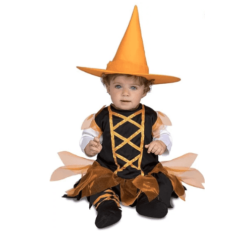 Disfraz Halloween bruja con sombrero color naraja