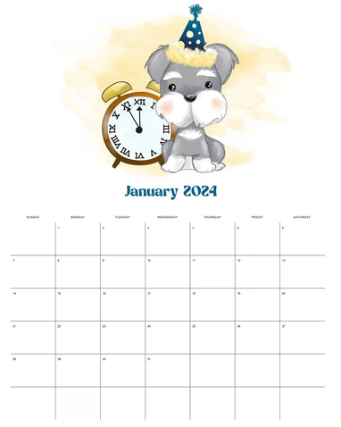 Calendario infantil de perritos 2024 imprimir gratis
