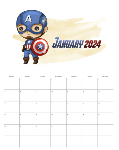 Calendario infantil Avengers 2024